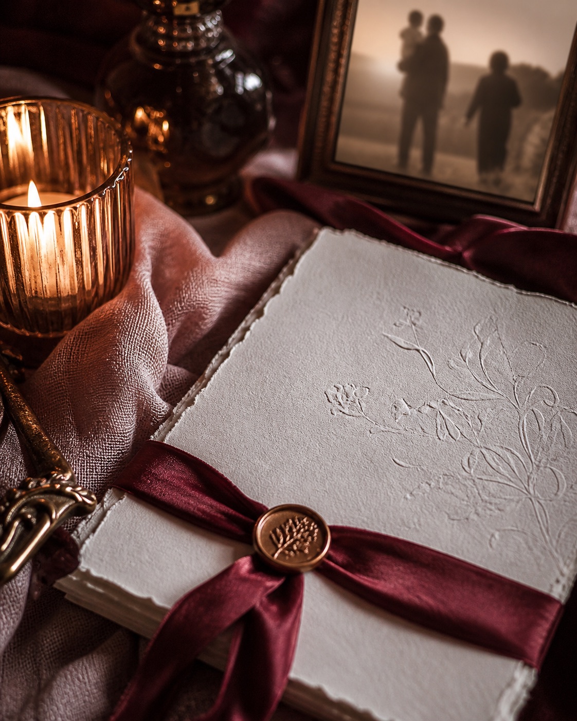 Tactile paper and silk details used as personalization-service inspiration
